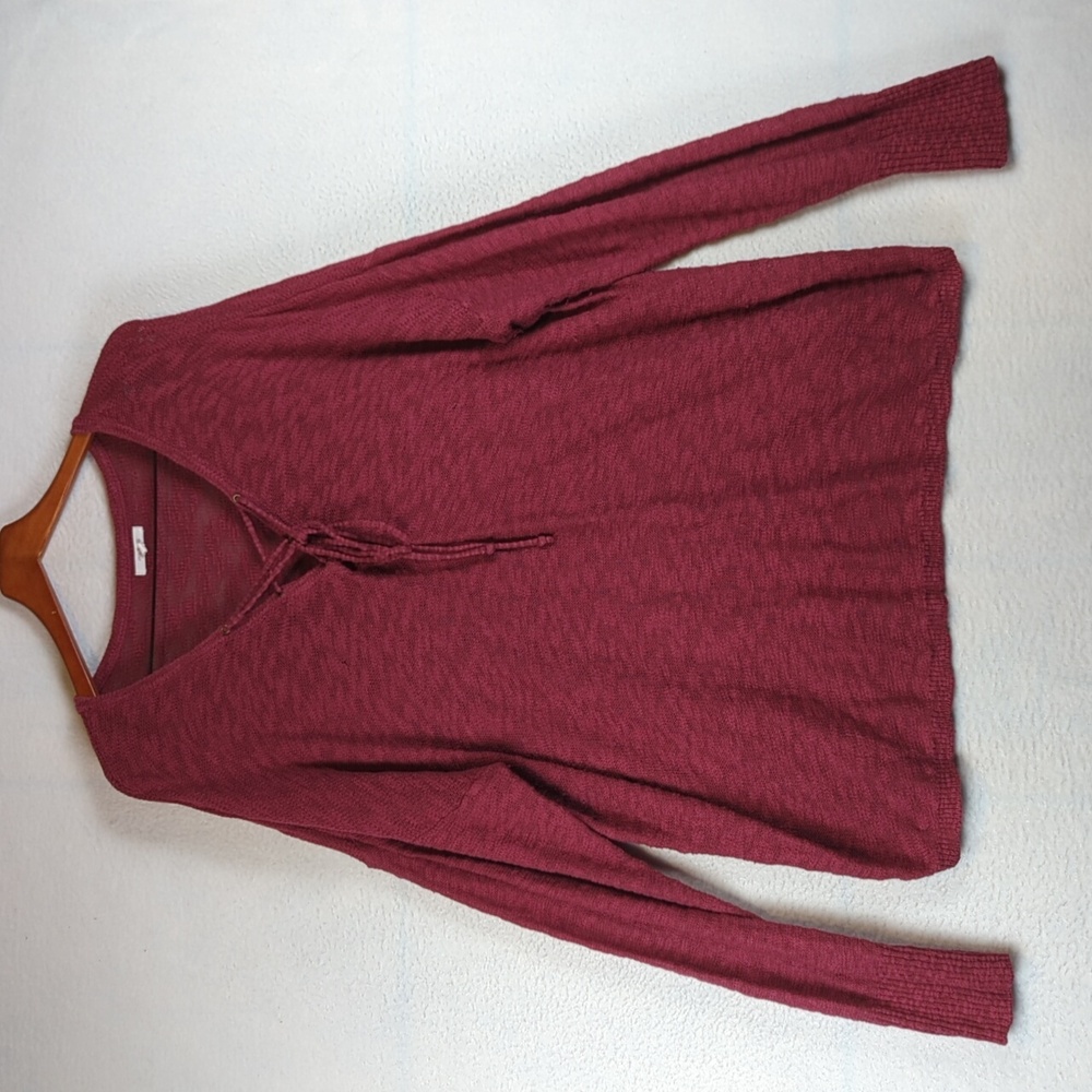 Maurices Womens Maroon Knit Lace Up Casual Long Sleeve Shirt Size 4X